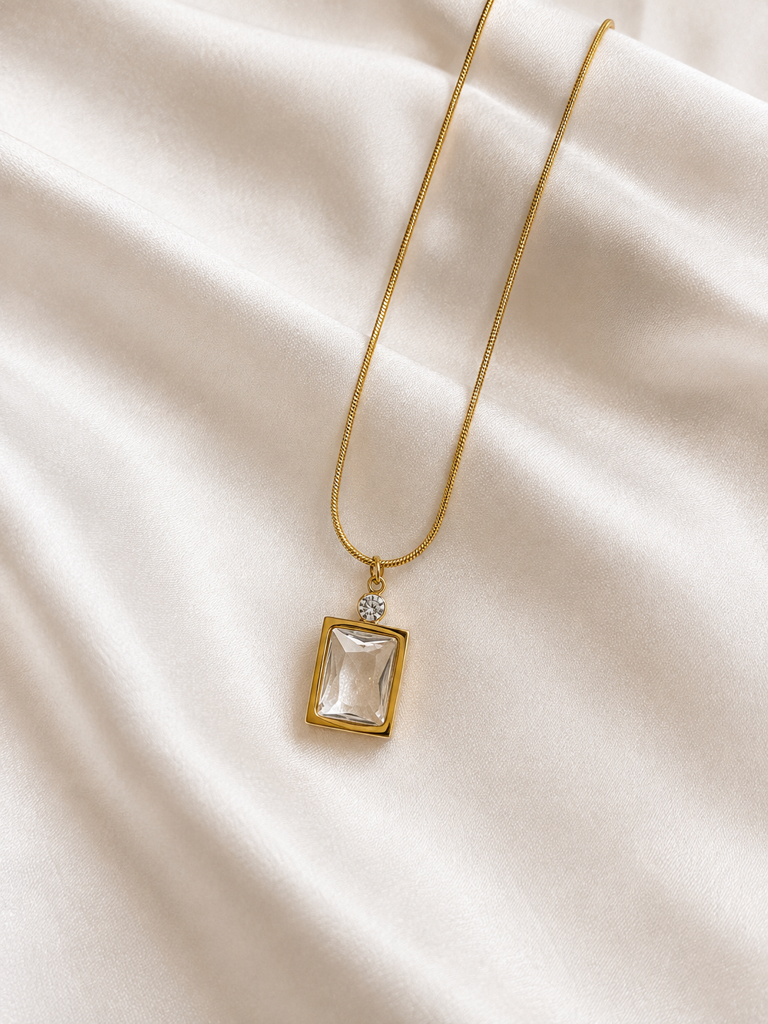 Emerald-Cut Crystal Pendant Necklace
