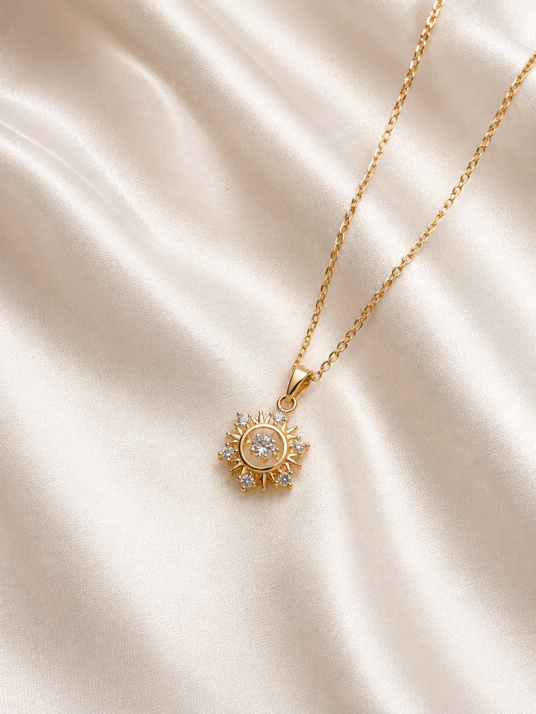 Sunburst Crystal Solitaire Pendant Necklace