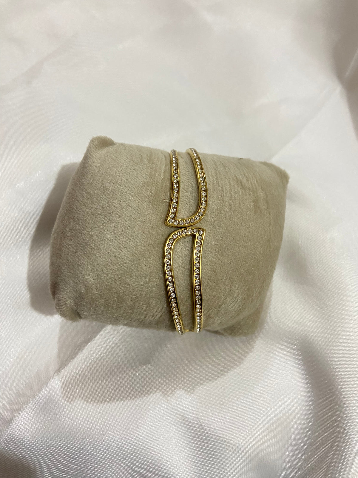 Gold Pave Open-Cuff Geometric Bracelet