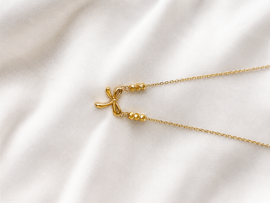 Bow Charm Beaded Pendant Necklace