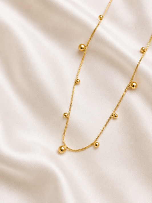 Gold Bead Station Snake Chain Necklace