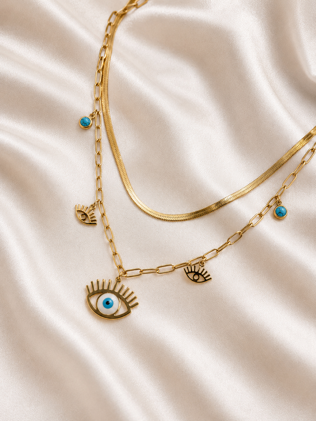 Layered Evil Eye Charm Necklace