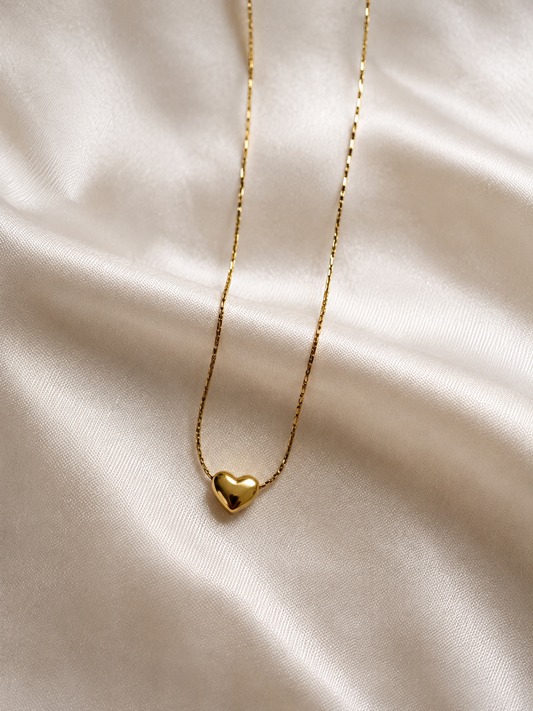Puffed Heart Pendant Chain Necklace