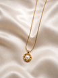 Textured Gold Framed Pearl Pendant Necklace