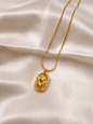 Embossed Floral Oval Medallion Pendant Necklace