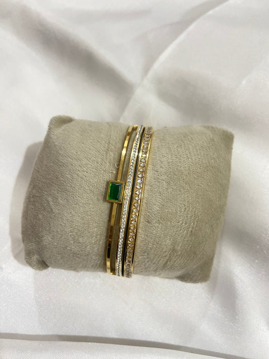 Emerald Crystal Multi-Row Bangle Bracelet