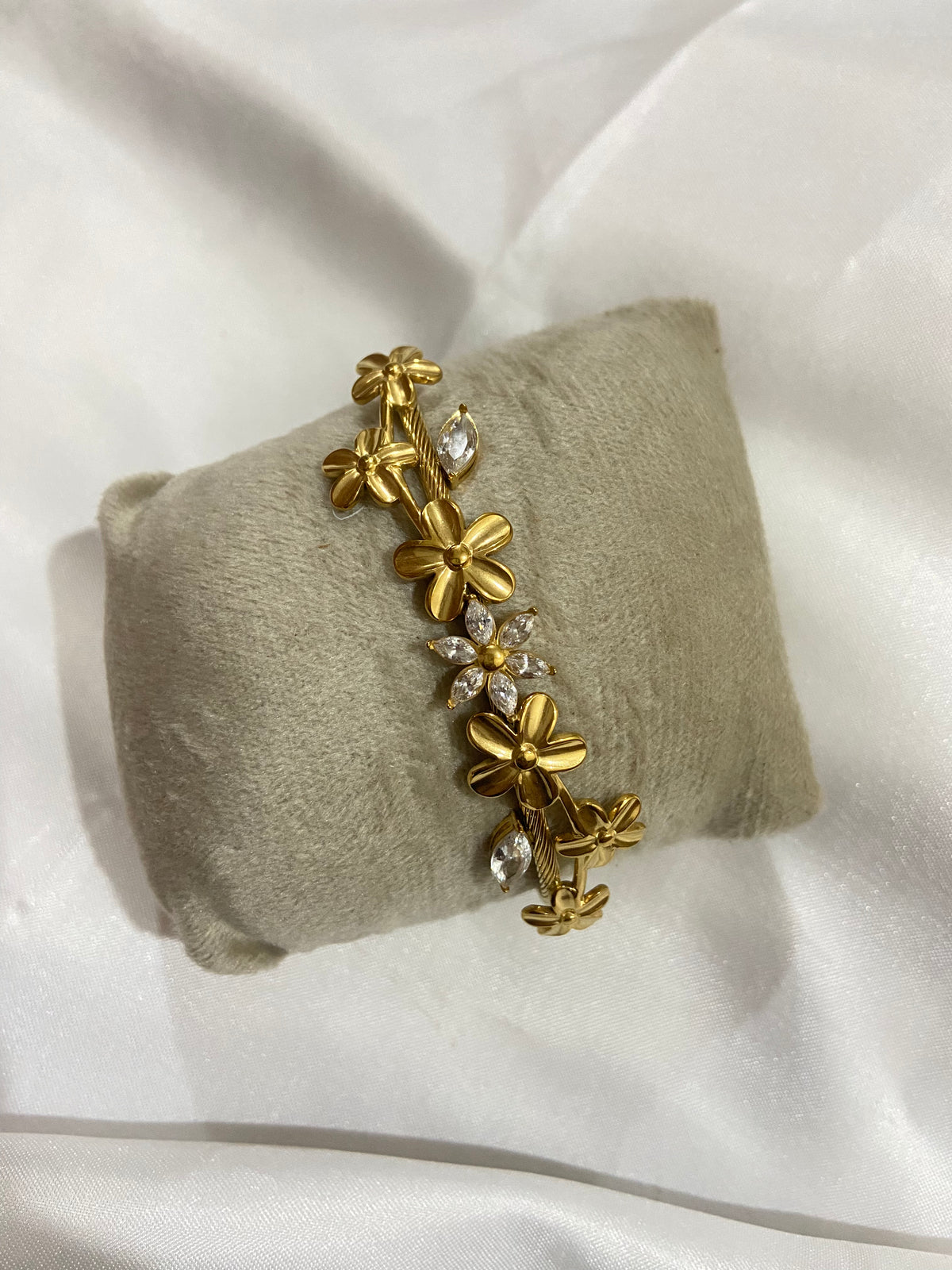 Floral Crystal Garden Bangle Bracelet