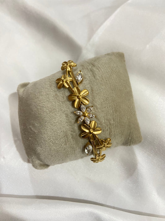 Floral Crystal Garden Bangle Bracelet