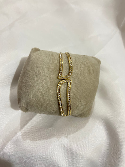 Gold Pave Open-Cuff Geometric Bracelet