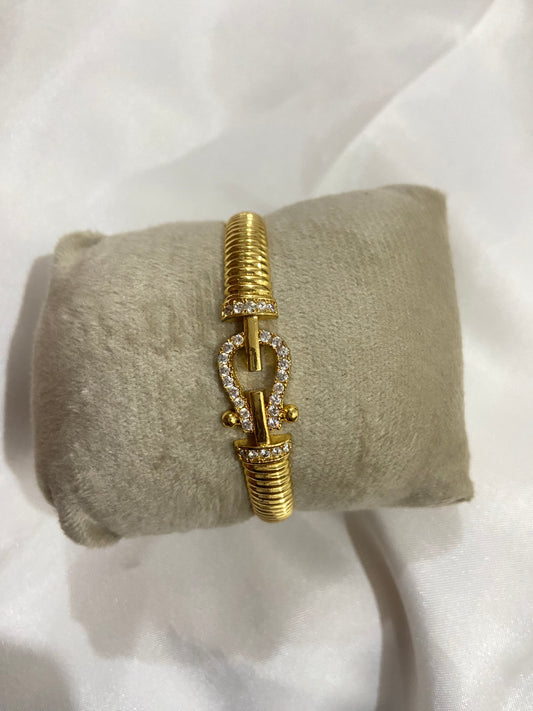 Crystal Buckle Ribbed Bangle