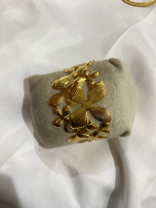 Textured Floral Bloom Statement Bangle