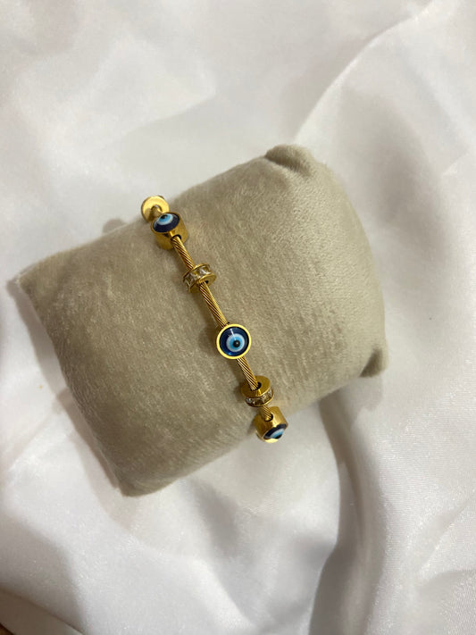Evil Eye Charm Cable Bangle