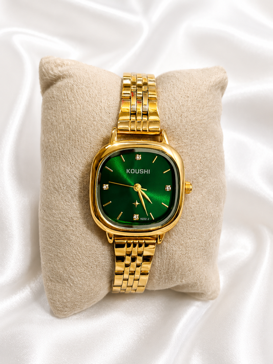 Emerald Green Dial 18K Gold plated Stainless Steel Watch